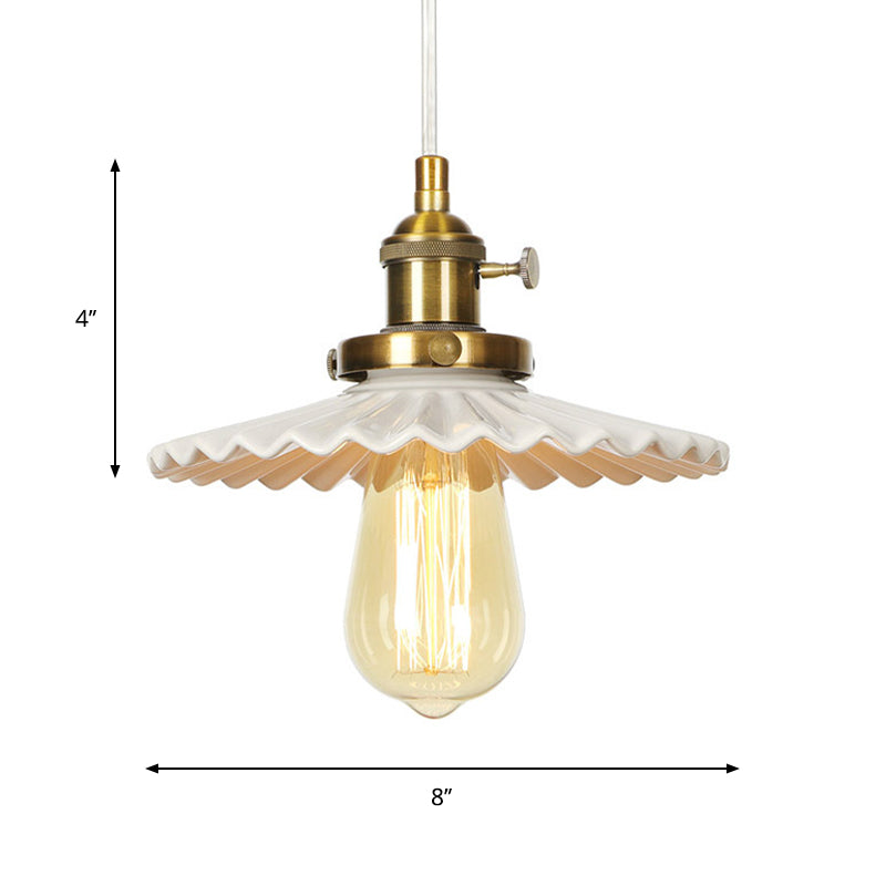 Ceramic Scalloped Edge Industrial Pendant Light with Single Bulb for Dining Rooms in Black, Bronze, or Brass Finishes