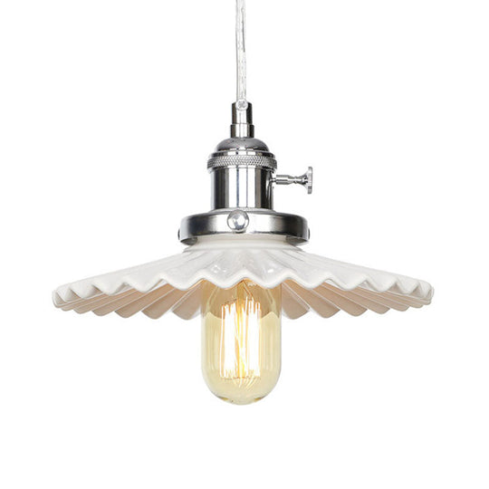 Ceramic Scalloped Edge Industrial Pendant Light with Single Bulb for Dining Rooms in Black, Bronze, or Brass Finishes
