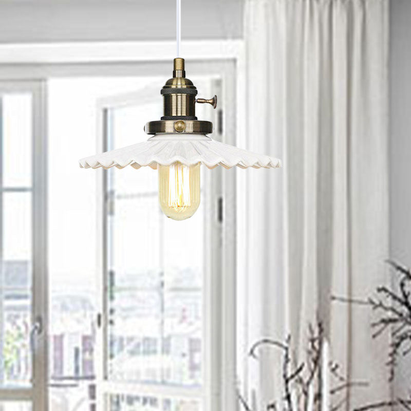 Scalloped Edge Hanging Light Fixture - Ceramic Pendant Ceiling For Industrial Dining Rooms (1 Bulb)