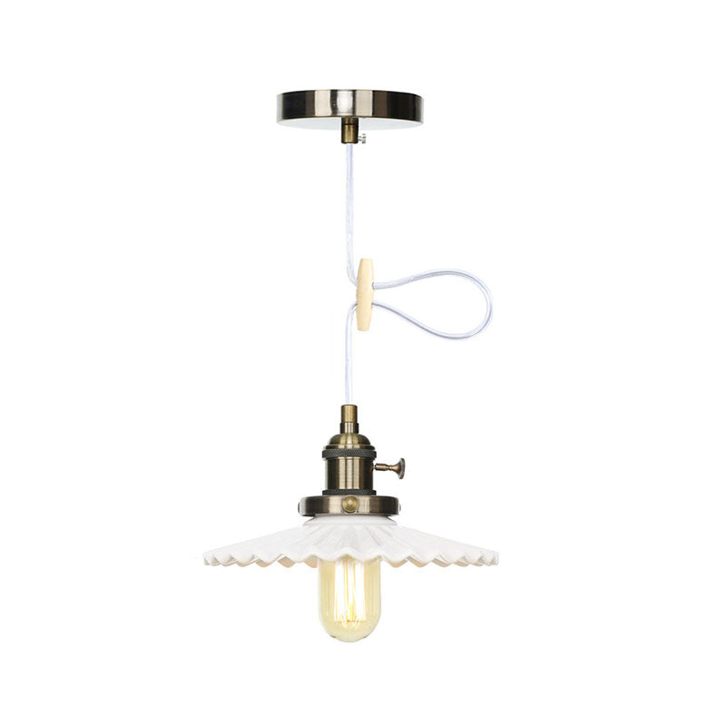 Ceramic Scalloped Edge Industrial Pendant Light with Single Bulb for Dining Rooms in Black, Bronze, or Brass Finishes