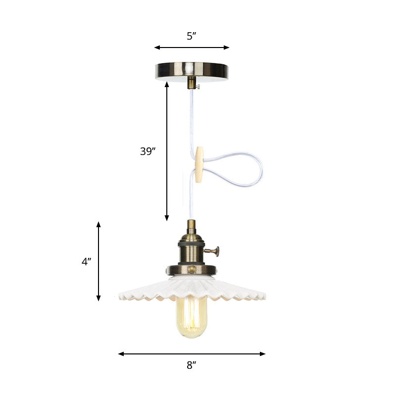 Ceramic Scalloped Edge Industrial Pendant Light with Single Bulb for Dining Rooms in Black, Bronze, or Brass Finishes
