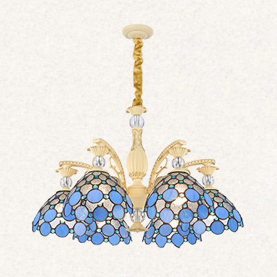 Mediterranean Stained Glass Pendant Light - Blue Beaded Chandelier With 6/9/11 Lights For Bedroom 6