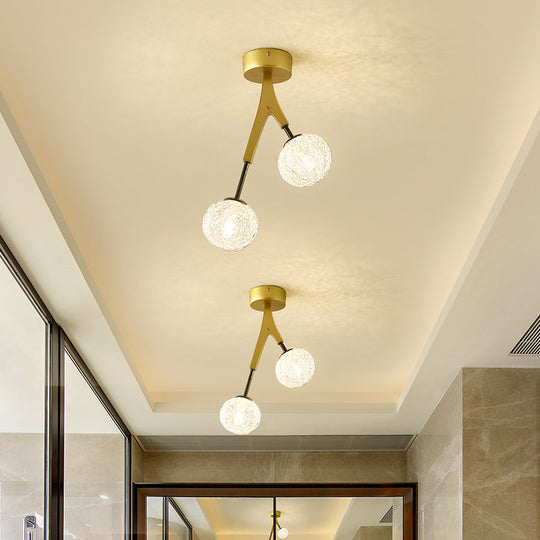 Gold Finish Handwoven Ball Semi Flush Light Fixture - Modern Ceiling Flush Mount