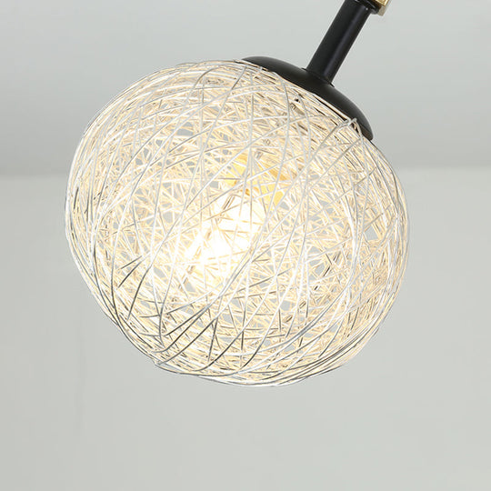 Gold Finish Handwoven Ball Semi Flush Light Fixture - Modern Ceiling Flush Mount