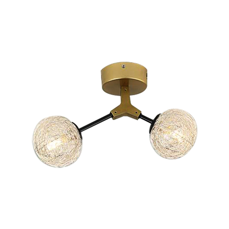 Gold Finish Handwoven Ball Semi Flush Light Fixture - Modern Ceiling Flush Mount