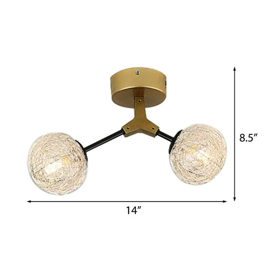 Gold Finish Handwoven Ball Semi Flush Light Fixture - Modern Ceiling Flush Mount