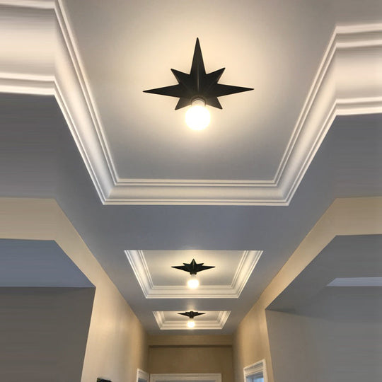 Contemporary Black/Bronze Anise Star Flush Ceiling Light - 1 Head Stairway Flush Mount Fixture