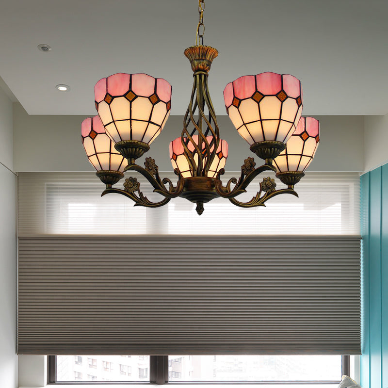 Tiffany Style Stained Glass Chandelier - 5 Light Pink Pendant