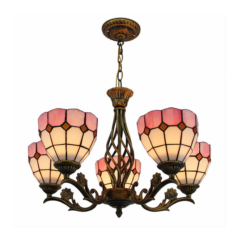 Tiffany Style Stained Glass Chandelier - 5 Light Pink Pendant