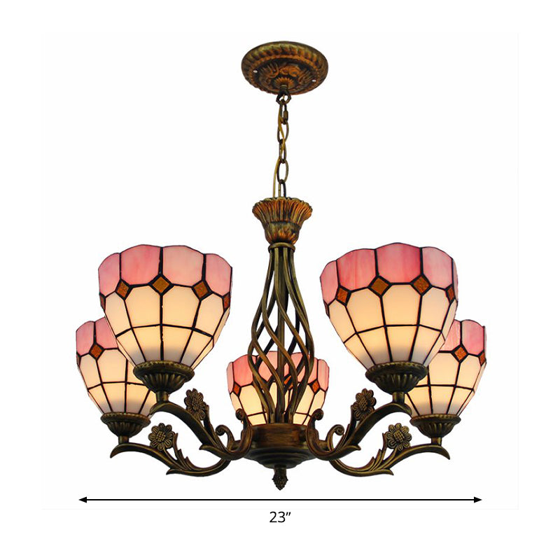 Tiffany Style Stained Glass Chandelier - 5 Light Pink Pendant