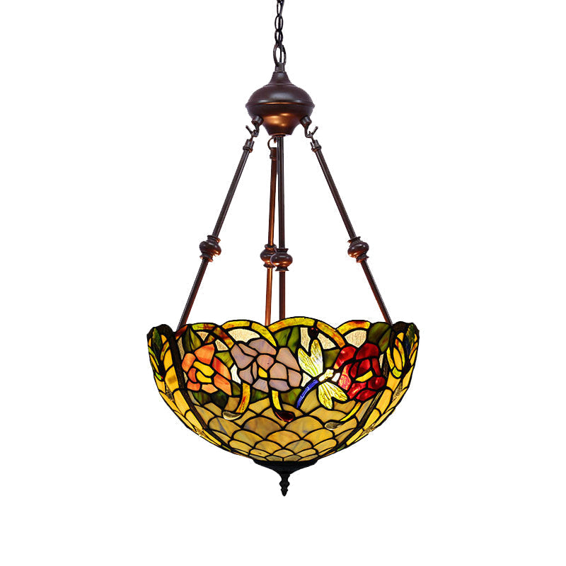 Stained Art Glass Chandelier Light - Petal Design - 2 Lights - Red/Orange/Green - Bedroom Pendant Lighting Fixture