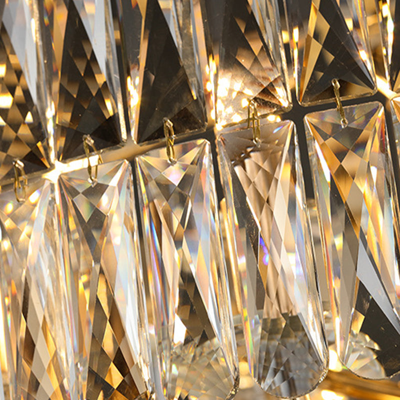 Lustre à tambour moderne avec cristal à facettes, 8 ampoules, suspension en finition noir-or