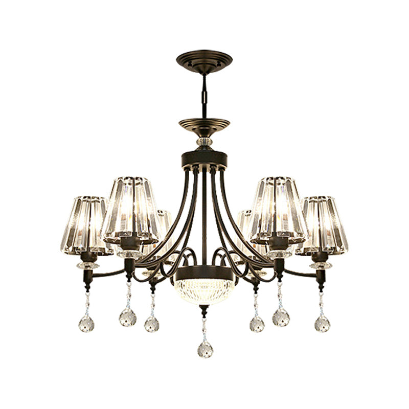 Tapered Ceiling Chandelier Black Pendant Light Kit - Modern Cut Crystal - 3/6/8 Heads - 23.5"/29.5"/34.5" Wide