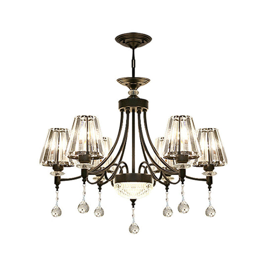 Tapered Ceiling Chandelier Black Pendant Light Kit - Modern Cut Crystal - 3/6/8 Heads - 23.5"/29.5"/34.5" Wide