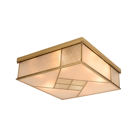 Classic Brass Flush Mount Ceiling Light with Frosted Glass Panel Shade - 4/6 Lights - Bedroom Fixture