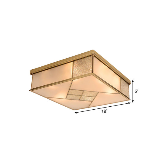Classic Brass Flush Mount Ceiling Light with Frosted Glass Panel Shade - 4/6 Lights - Bedroom Fixture