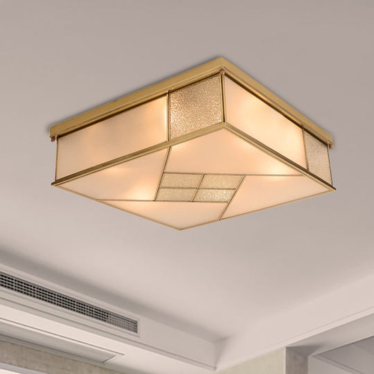 Classic Brass Flush Mount Ceiling Light with Frosted Glass Panel Shade - 4/6 Lights - Bedroom Fixture
