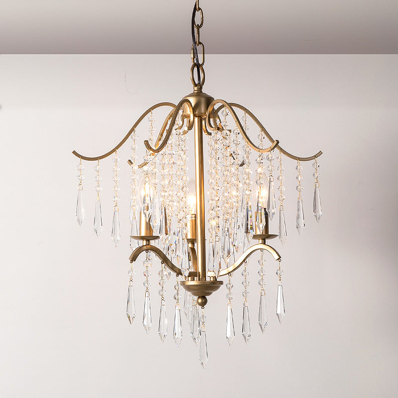 Lustre moderne en cristal en forme de cascade - Plafonnier suspendu en laiton, 3/4 ampoules, 18,5"/22,5" de large