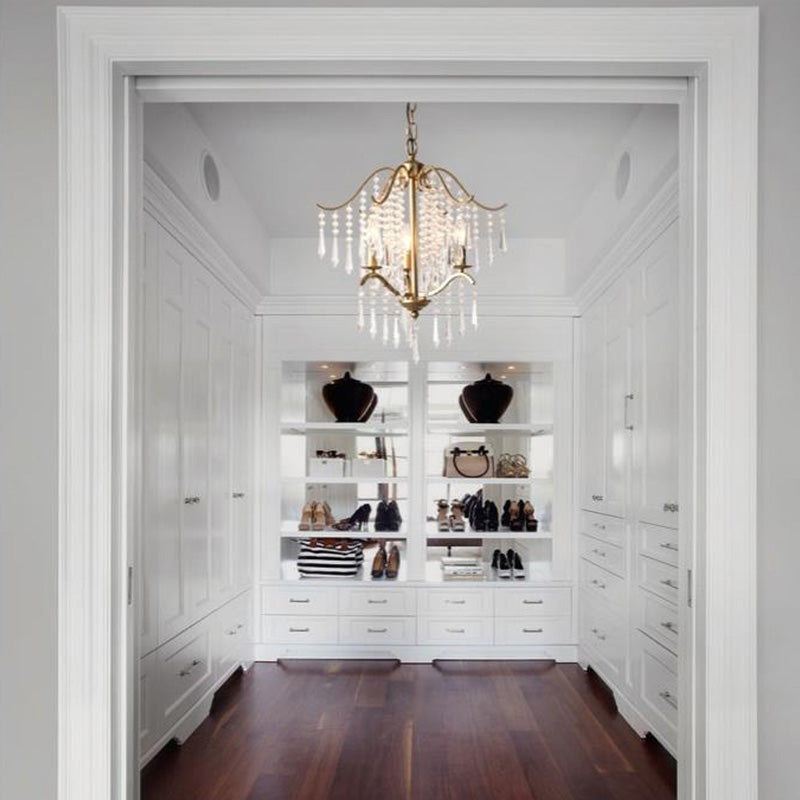 Lustre moderne en cristal en forme de cascade - Plafonnier suspendu en laiton, 3/4 ampoules, 18,5"/22,5" de large