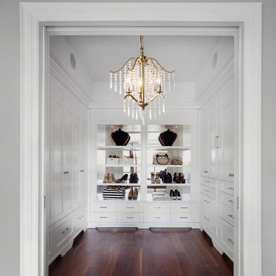 Lustre moderne en cristal en forme de cascade - Plafonnier suspendu en laiton, 3/4 ampoules, 18,5"/22,5" de large