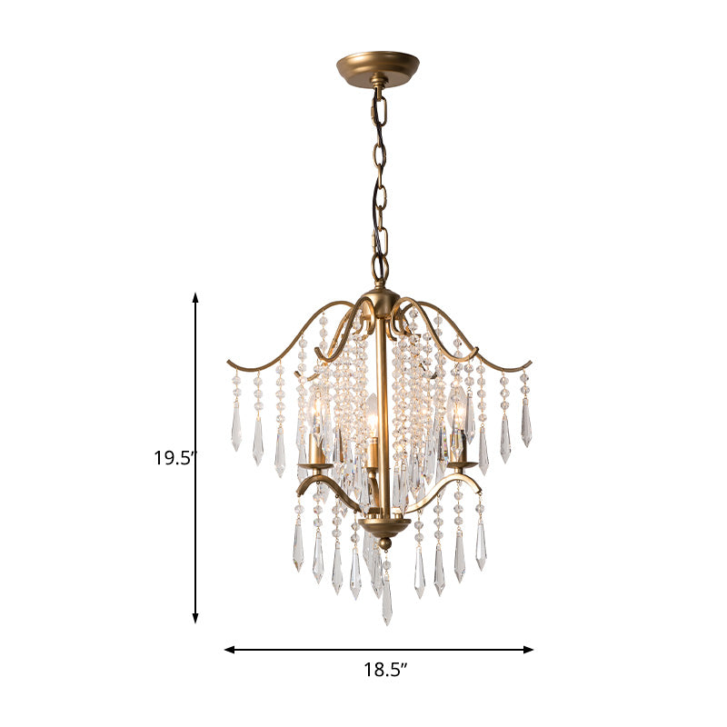 Lustre moderne en cristal en forme de cascade - Plafonnier suspendu en laiton, 3/4 ampoules, 18,5"/22,5" de large