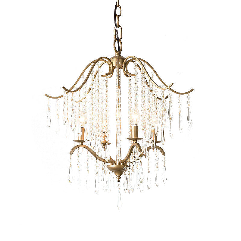 Lustre moderne en cristal en forme de cascade - Plafonnier suspendu en laiton, 3/4 ampoules, 18,5"/22,5" de large