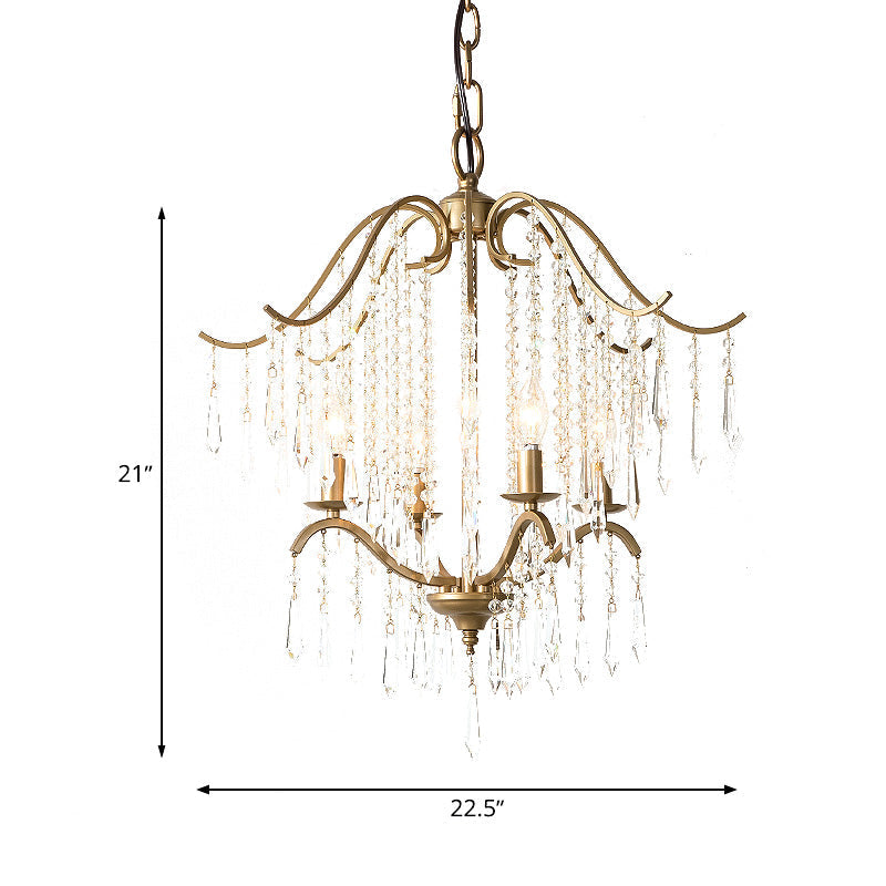 Lustre moderne en cristal en forme de cascade - Plafonnier suspendu en laiton, 3/4 ampoules, 18,5"/22,5" de large