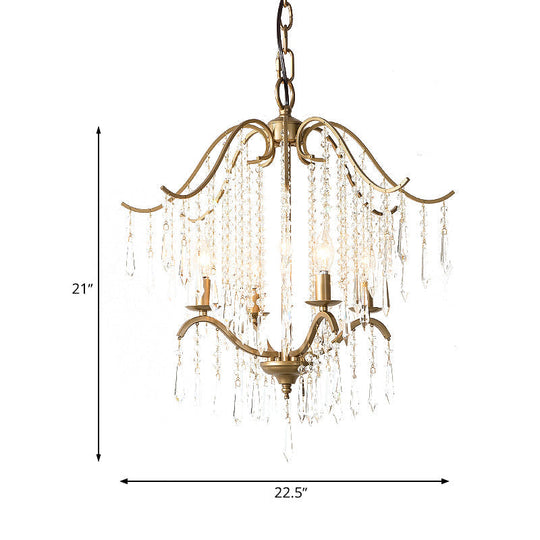 Lustre moderne en cristal en forme de cascade - Plafonnier suspendu en laiton, 3/4 ampoules, 18,5"/22,5" de large