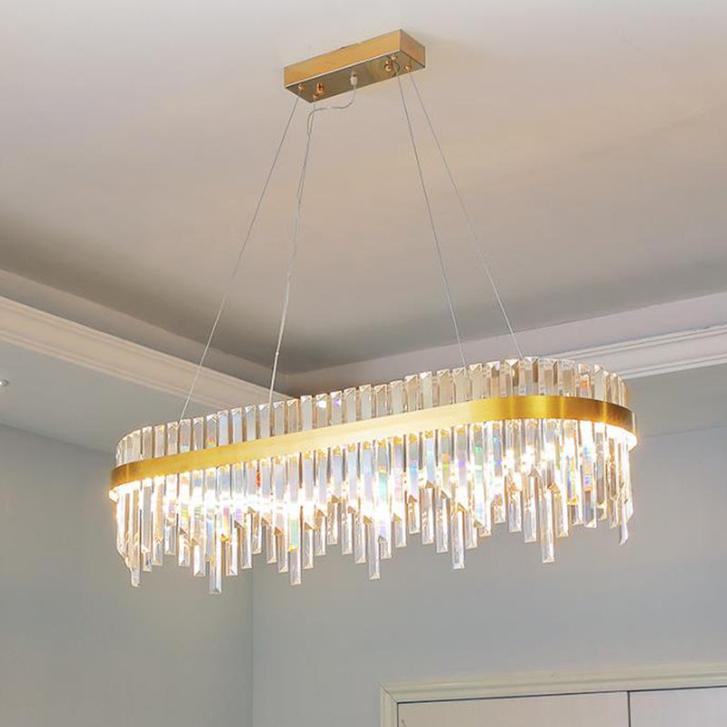 Lustre LED en cristal doré moderne - Suspension à 1 niveau pour salle à manger