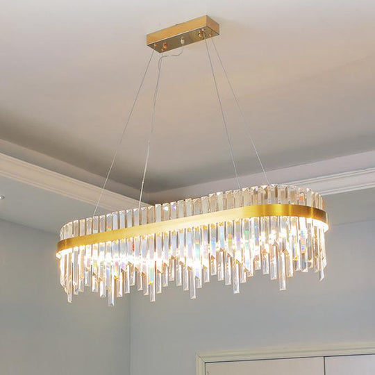 Lustre LED en cristal doré moderne - Suspension à 1 niveau pour salle à manger