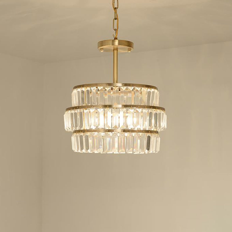 Modern Brass Chandelier With Cut Crystal Suspension And 3 Bulbs