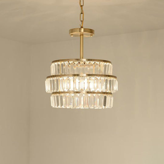 Modern Brass Chandelier With Cut Crystal Suspension And 3 Bulbs