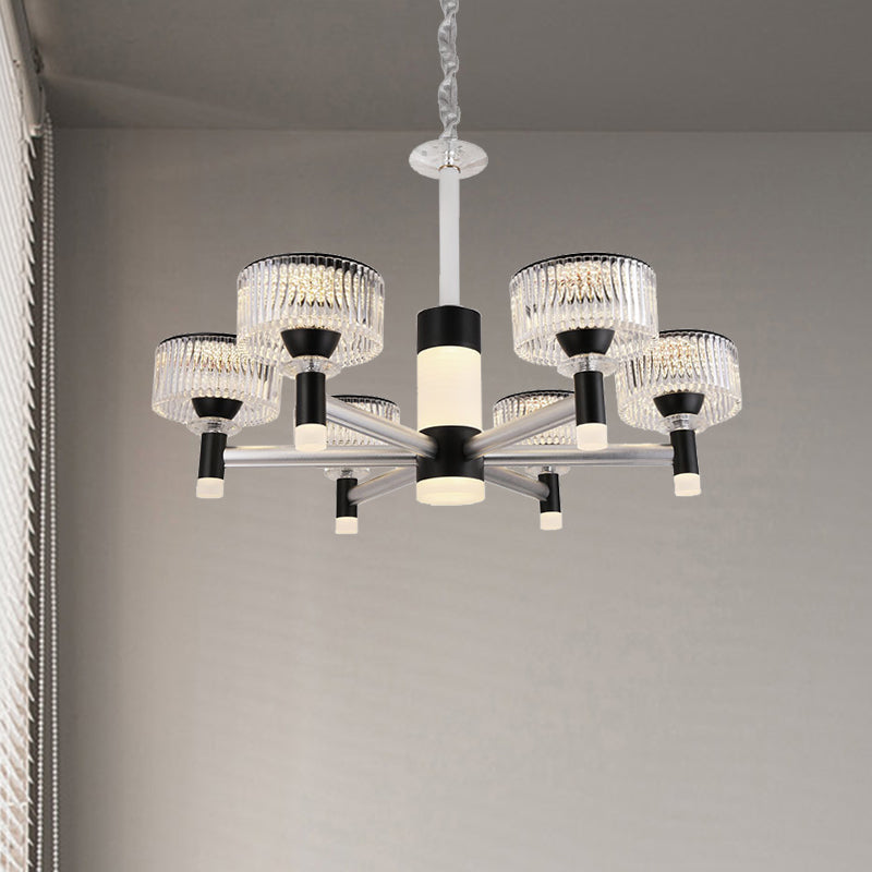Contemporary Black Crystal Drum Chandelier Lamp - 6/8/12 Heads Suspended Lighting Fixture