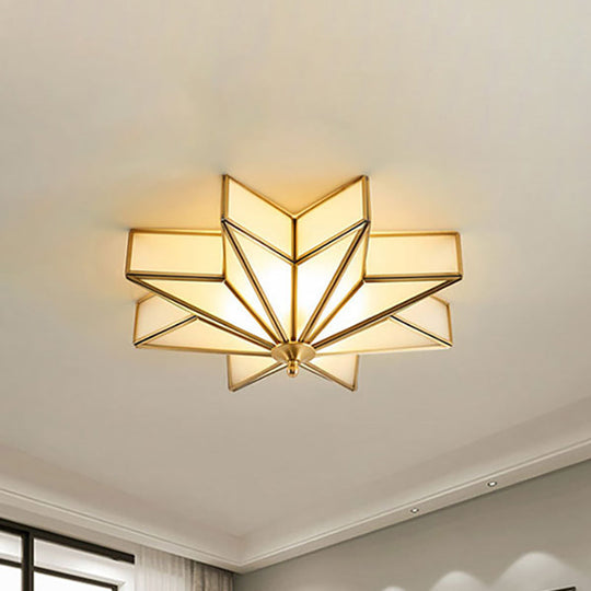 Classic Brass Star Flush Mount Fixture with Beveled Frosted Glass for Living Room Ceiling Light (4-Light)