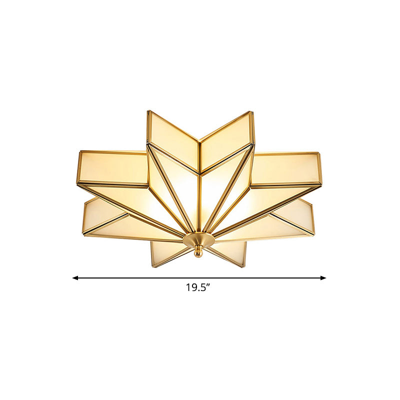 Classic Brass Star Flush Mount Fixture with Beveled Frosted Glass for Living Room Ceiling Light (4-Light)