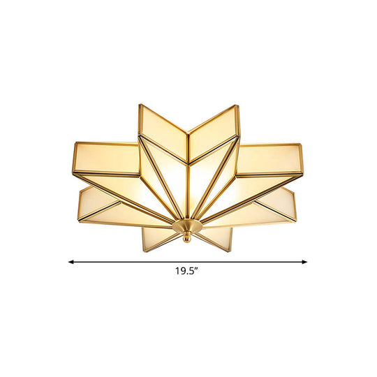 Classic Brass Star Flush Mount Fixture with Beveled Frosted Glass for Living Room Ceiling Light (4-Light)