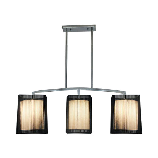 Traditional Black Pendant Light With Rectangular Fabric Shade - 3-Light Dining Room Island Lighting
