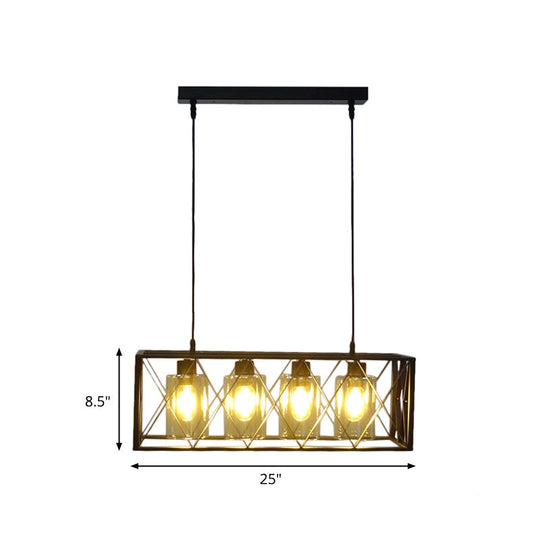 Traditional Black Metal Pendant Island Light With Cross Framed Box Design - Ideal For Dining Room