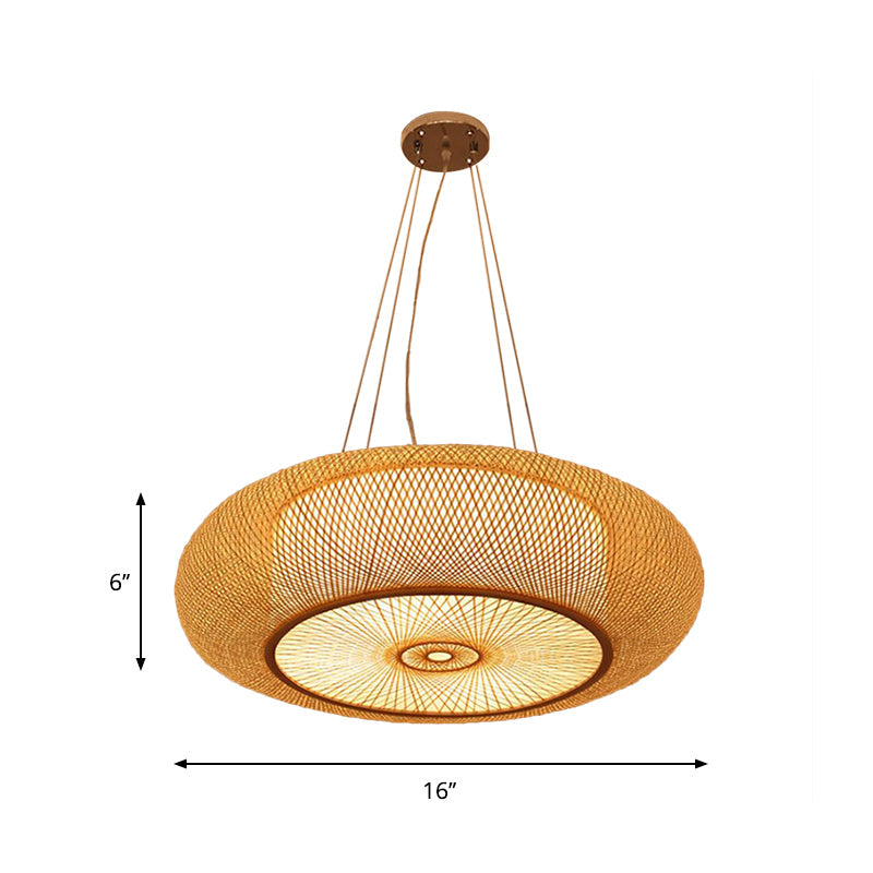Curved Drum Pendant Lighting: Bamboo Wood Ceiling Hanging Light With Tradition-Inspired Design 2/3
