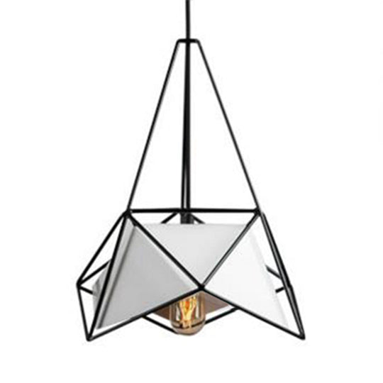 Black/White/Black Gold Polygon Hanging Lamp - Contemporary Design with Wire Cage Shade - 1-Light Pendant Light for Dining Room