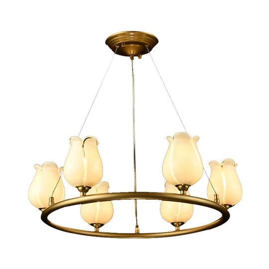 Traditional 6-Light Wagon Wheel Led Chandelier With Glass Shades