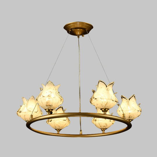 Traditional 6-Bulb Led Glass Chandelier Pendant Lamp For Bedroom