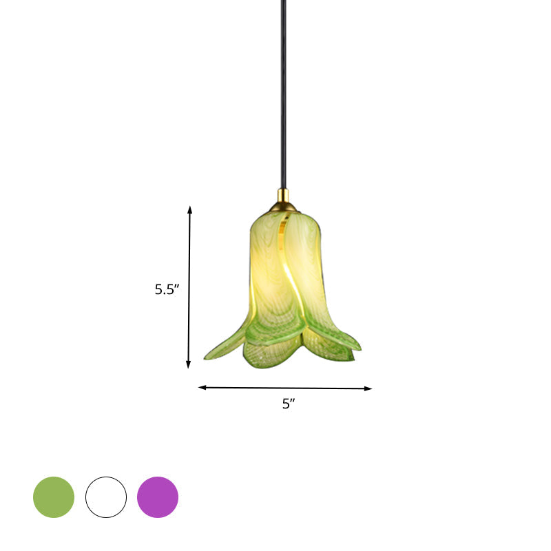 Rustic Bell-Shaped Pendant Light: 1-Light Ceiling Hang Fixture For Bedrooms - White/Green/Purple