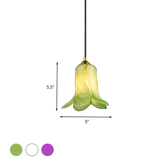 Rustic Bell-Shaped Pendant Light: 1-Light Ceiling Hang Fixture For Bedrooms - White/Green/Purple