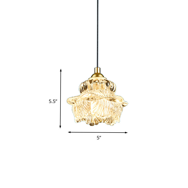 Rural Petal Pendant Light Kit | Clear Glass Suspension Lighting Fixture For Bedroom
