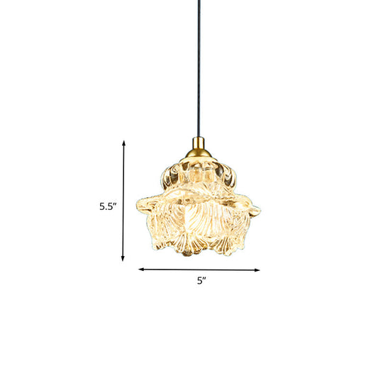 Rural Petal Pendant Light Kit | Clear Glass Suspension Lighting Fixture For Bedroom