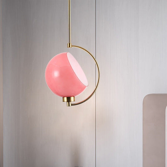 Modern Metal Dome Pendant Light Fixture - Pink Down Lighting For Bedroom