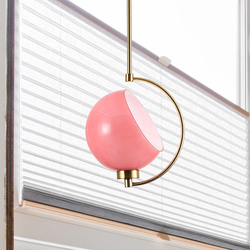Modern Metal Dome Pendant Light Fixture - Pink Down Lighting For Bedroom