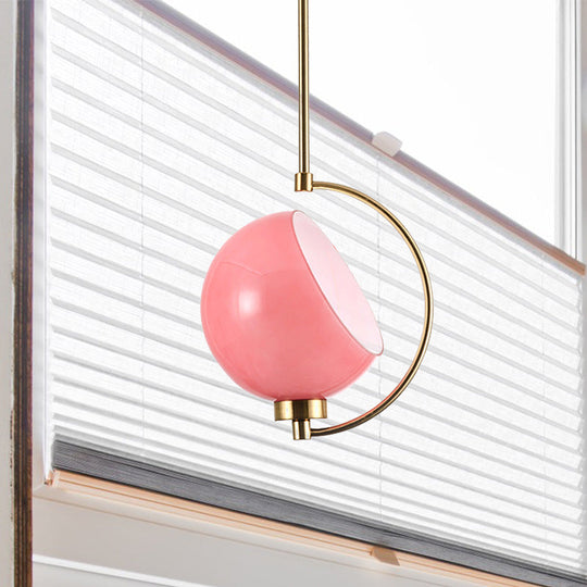 Modern Metal Dome Pendant Light Fixture - Pink Down Lighting For Bedroom