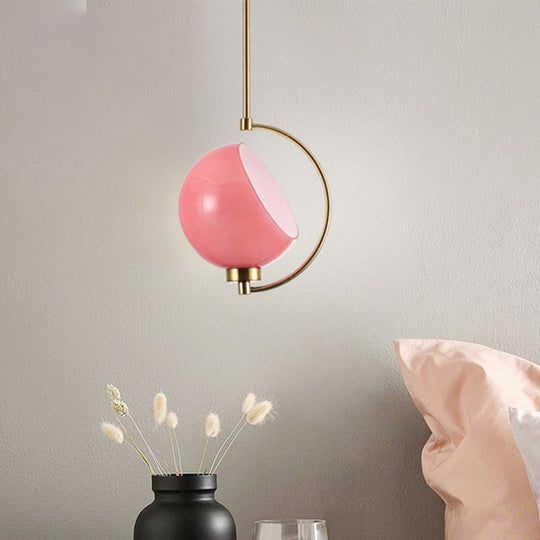 Modern Metal Dome Pendant Light Fixture - 1 Bulb Pink Down Lighting for Bedroom